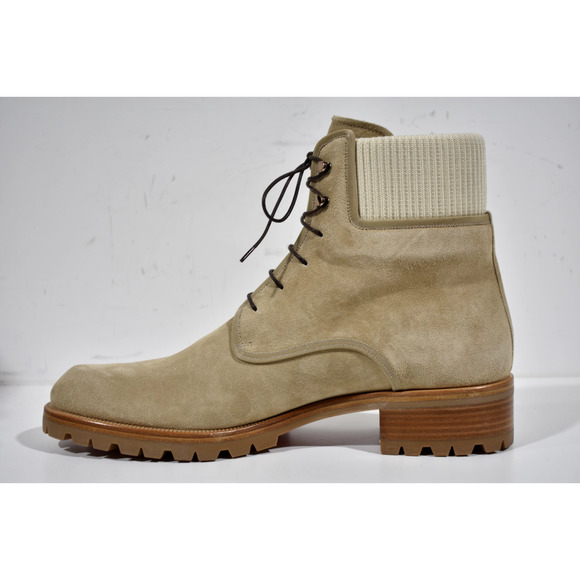 Christian Louboutin Trapman Flat Atlas Beige Suede Combat Lace Up Boot 44.5 11.5 - Picture 8 of 12